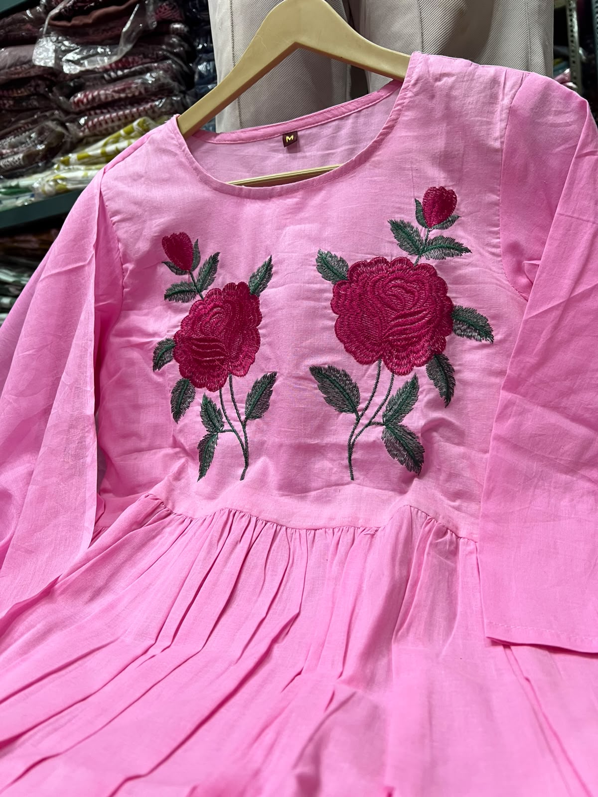 Cotton Natra Cut Kurta Pant Set with Malmal Dupatta & Embroidery