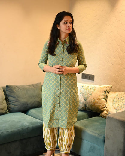 Cotton Pathani Kurta with Embroidery & Patiala Pant Set