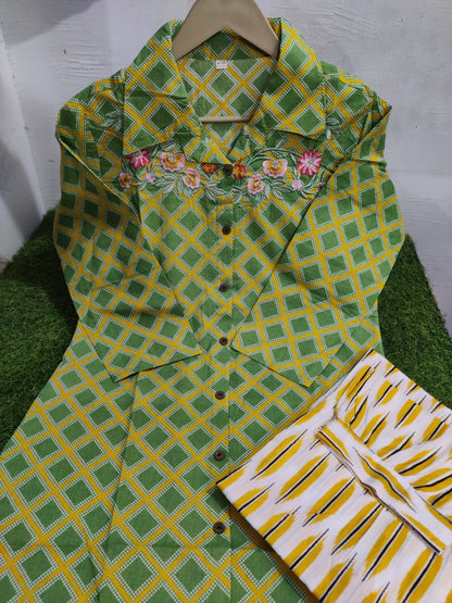 Cotton Pathani Kurta with Embroidery & Patiala Pant Set