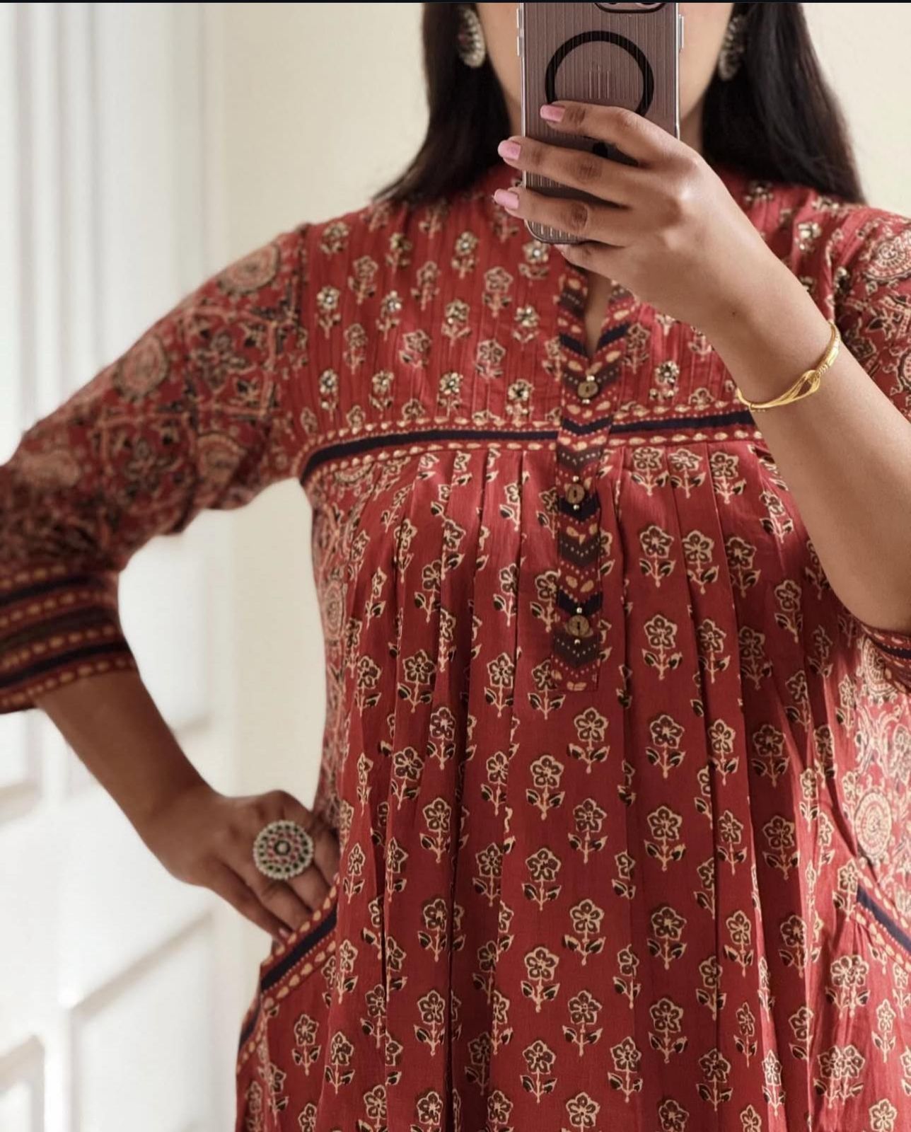 Cotton Pinteks Work Kurti Set with Printed Malmal Dupatta