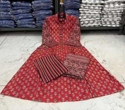 Cotton Pinteks Work Kurti Set with Printed Malmal Dupatta