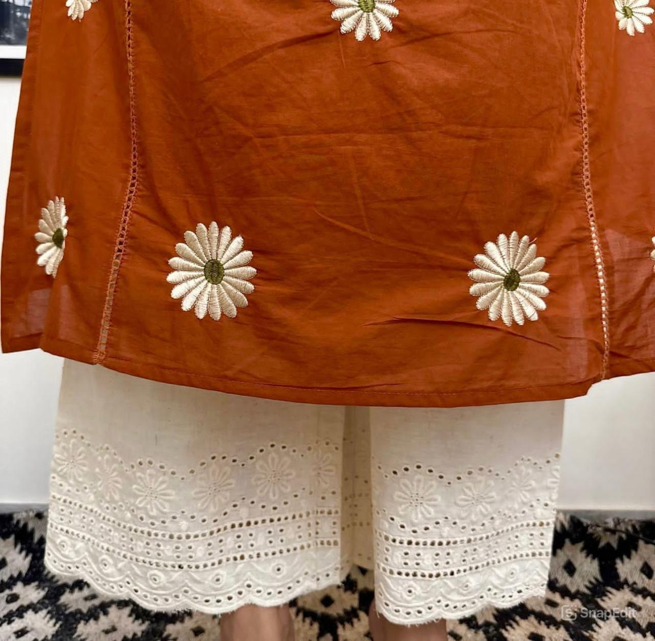 Cotton Pintex Kurti Pant Set with Malmal Printed Dupatta