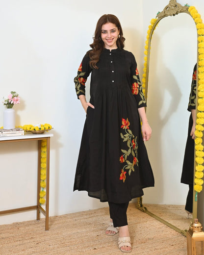 Cotton Pintex Kurti Pant Set with Embroidery & Pocket