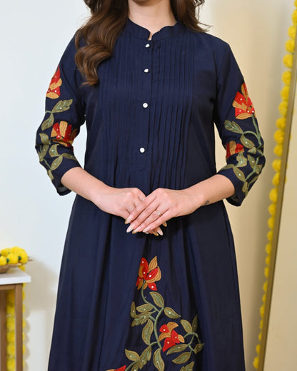 Cotton Pintex Kurti Pant Set with Embroidery & Pocket