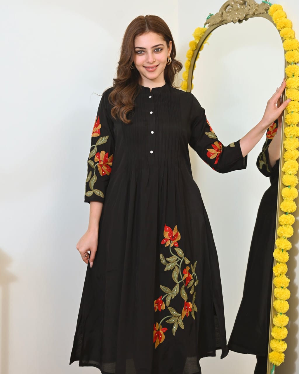 Cotton Pintex Kurti Pant Set with Embroidery & Pocket