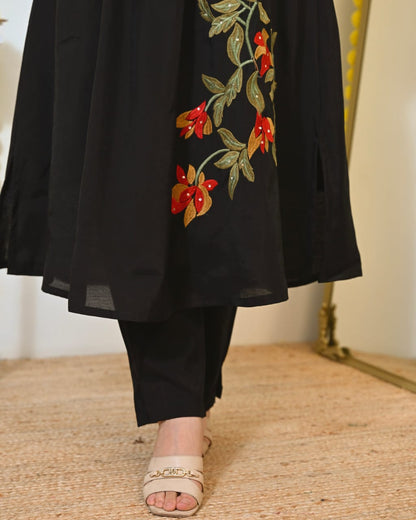 Cotton Pintex Kurti Pant Set with Embroidery & Pocket
