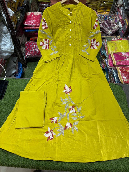 Cotton Pintex Kurti Pant Set with Embroidery & Pocket