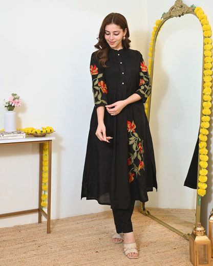 Cotton Pintex Kurti Pant Set with Embroidery & Pocket
