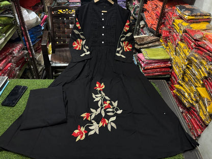 Cotton Pintex Kurti Pant Set with Embroidery & Pocket