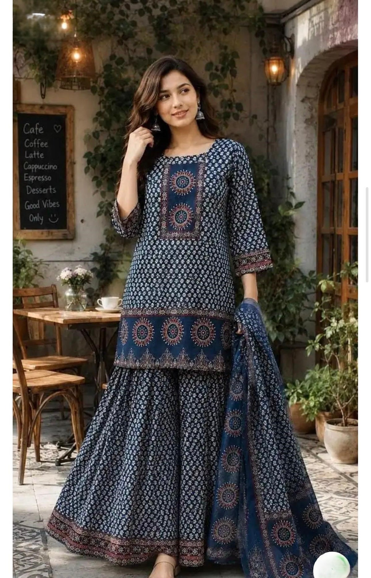 Cotton Printed Gopi Dress Set with Sharara and Malmal Dupatta