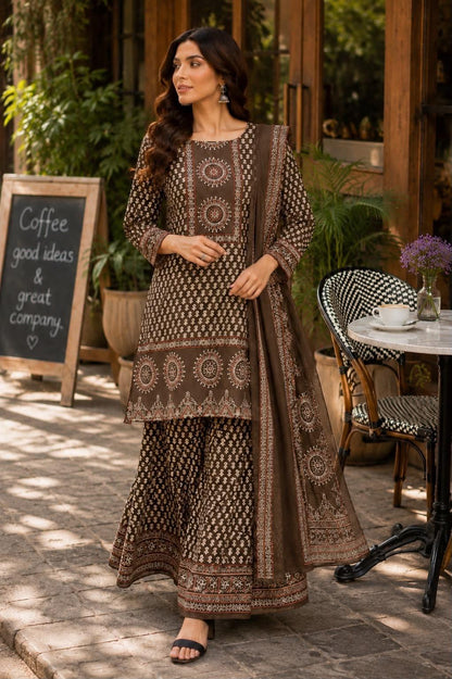 Cotton Printed Gopi Dress Set with Sharara and Malmal Dupatta