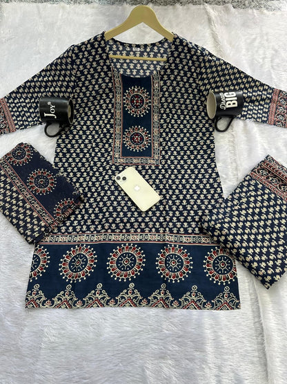 Cotton Printed Gopi Dress Set with Sharara and Malmal Dupatta