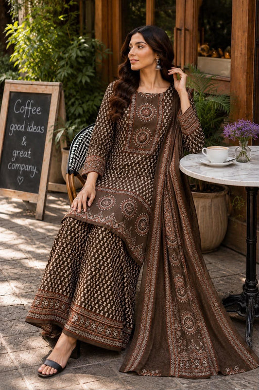 Cotton Printed Gopi Dress Set with Sharara and Malmal Dupatta