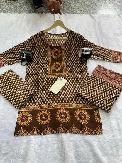 Cotton Printed Gopi Dress Set with Sharara and Malmal Dupatta
