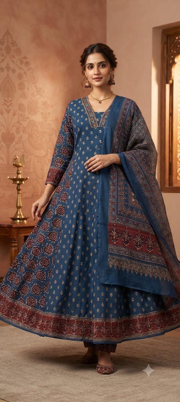 Cotton Printed Kurti Pant Dupatta Set with Border Work – 3 Piece