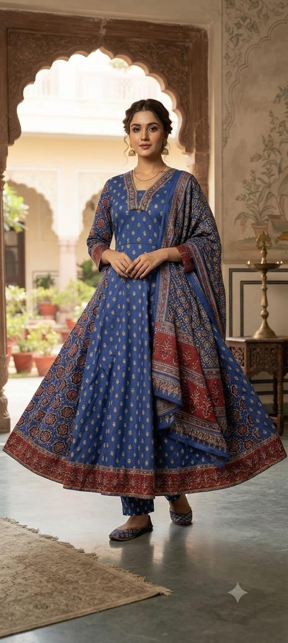 Cotton Printed Kurti Pant Dupatta Set with Border Work – 3 Piece