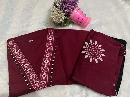 Cotton Printed Kurti Pant Set with Mulmul Dupatta for Women