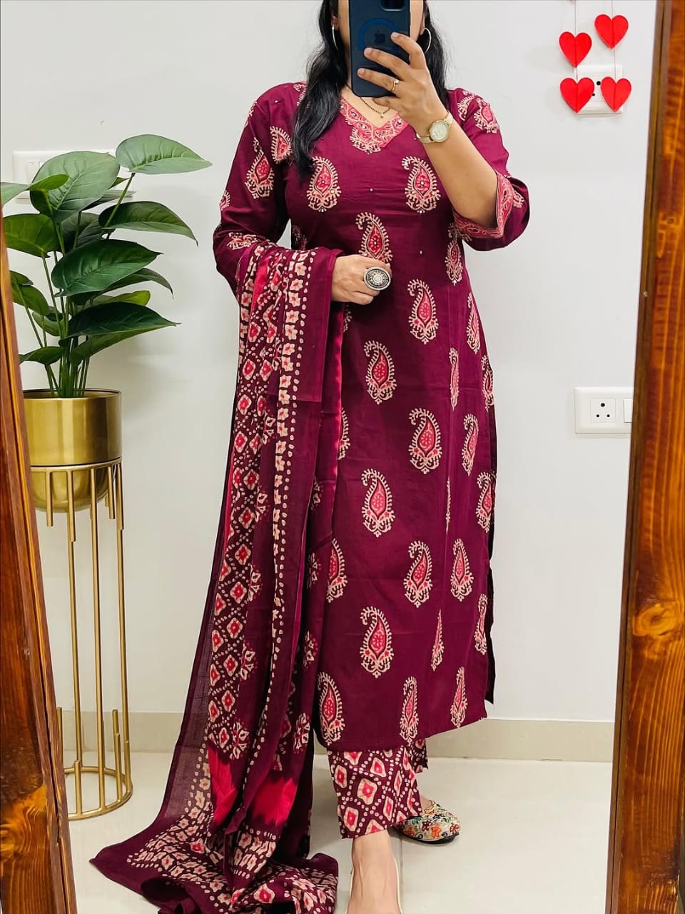 Cotton Printed Kurti Pant Set with Mulmul Dupatta