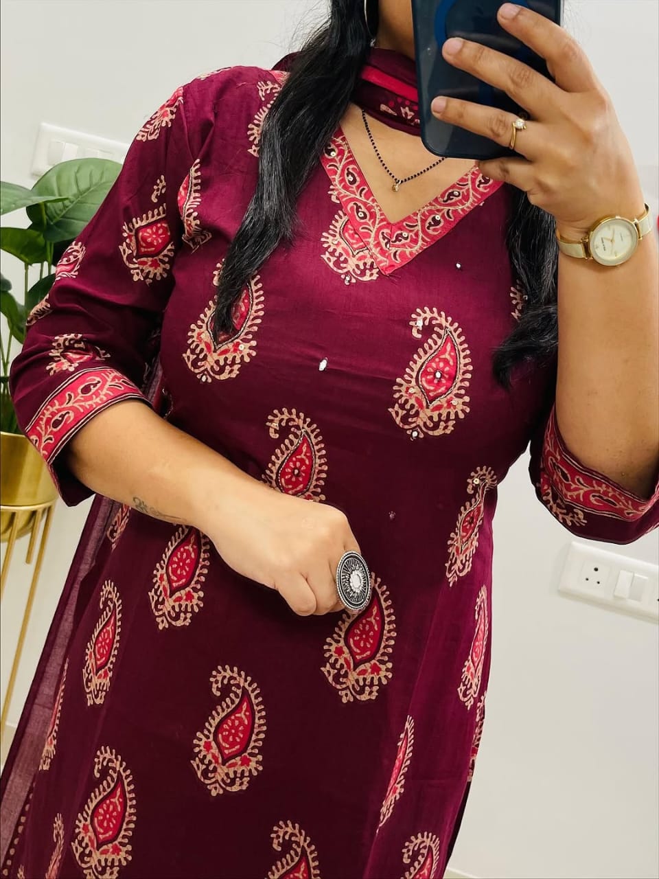 Cotton Printed Kurti Pant Set with Mulmul Dupatta