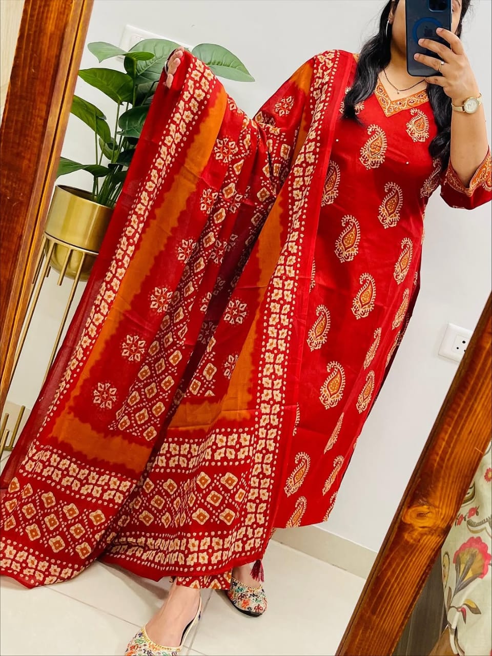 Cotton Printed Kurti Pant Set with Mulmul Dupatta