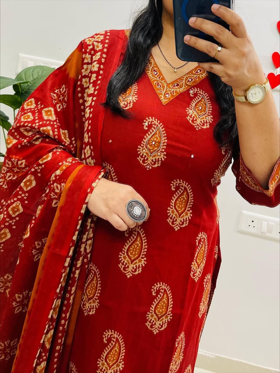 Cotton Printed Kurti Pant Set with Mulmul Dupatta