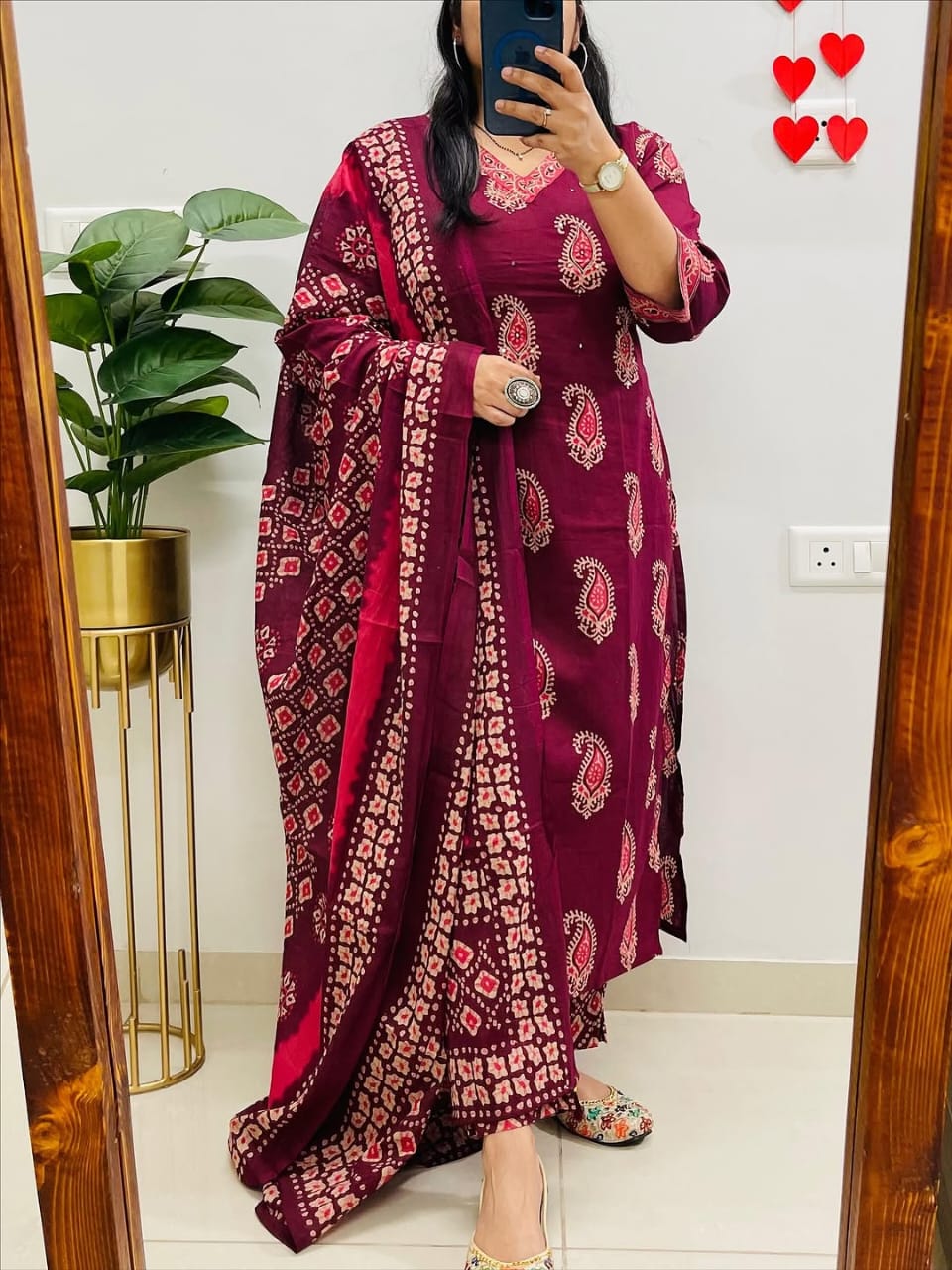 Cotton Printed Kurti Pant Set with Mulmul Dupatta