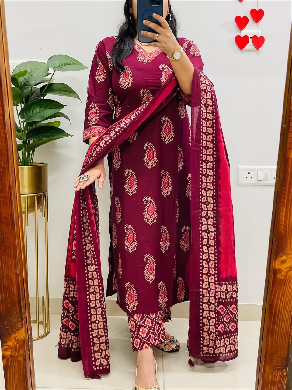 Cotton Printed Kurti Pant Set with Mulmul Dupatta
