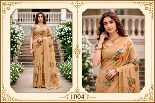Cotton Printed Saree with Aari Work & Blouse Piece