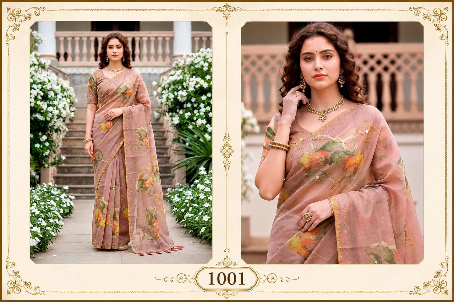 Cotton Printed Saree with Aari Work & Blouse Piece