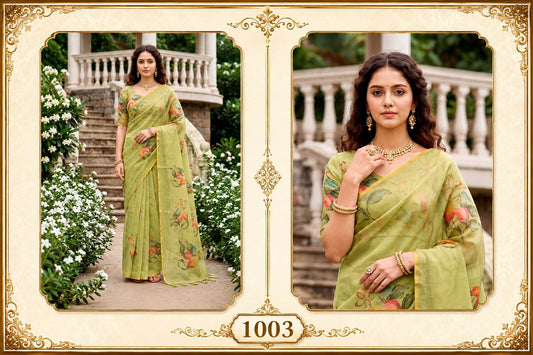 Cotton Printed Saree with Aari Work & Blouse Piece