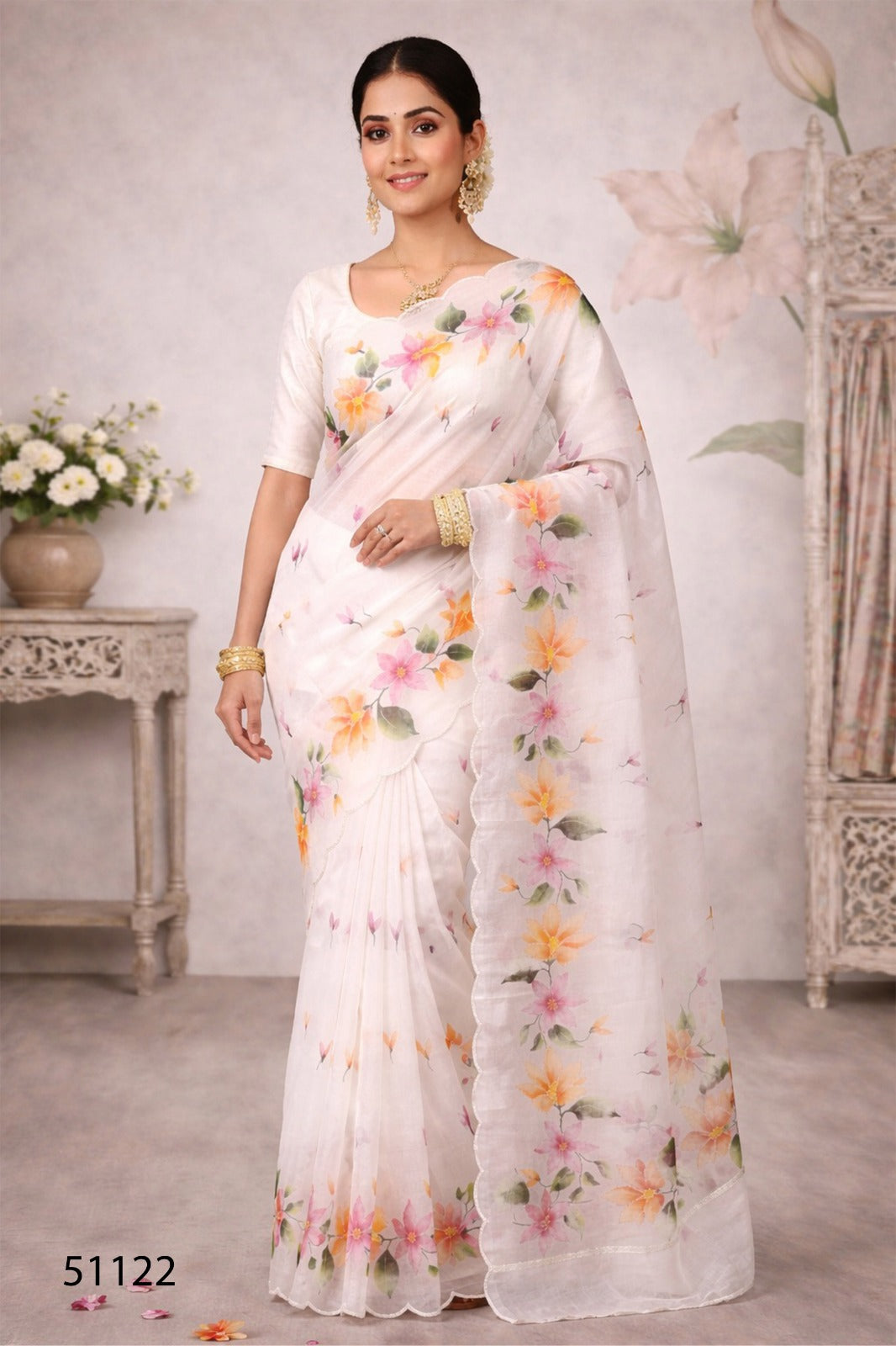 Cotton Printed Saree with Aari Work & Cotton Blouse