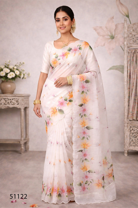 Cotton Printed Saree with Aari Work & Cotton Blouse
