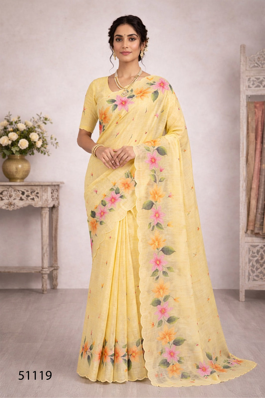Cotton Printed Saree with Aari Work & Cotton Blouse