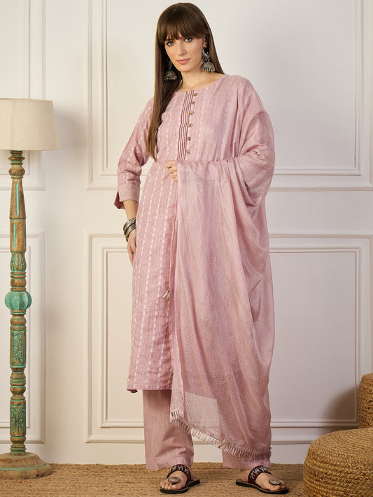 Cotton Printed Self Kurta Pant Set with Kota Doriya Dupatta