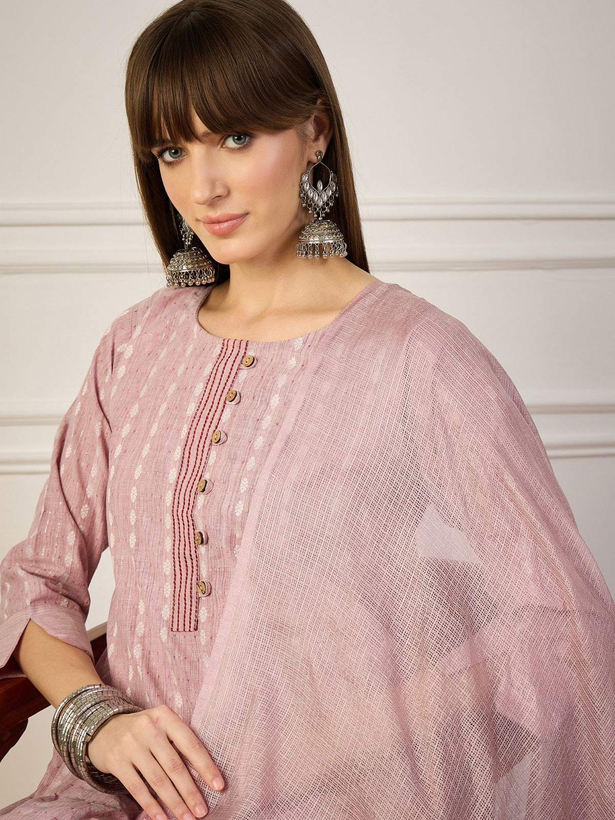 Cotton Printed Self Kurta Pant Set with Kota Doriya Dupatta