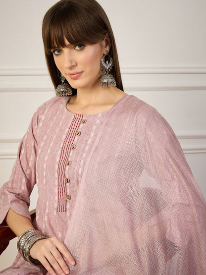 Cotton Printed Self Kurta Pant Set with Kota Doriya Dupatta