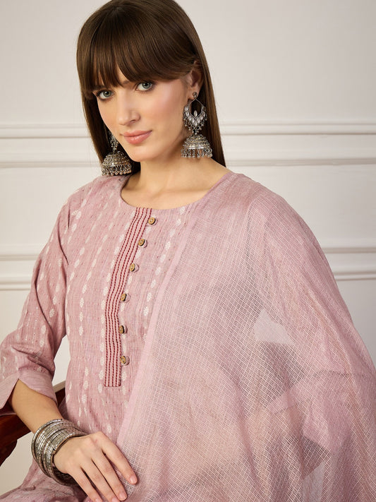 Cotton Printed Self Kurta Pant Set with Kota Doriya Dupatta