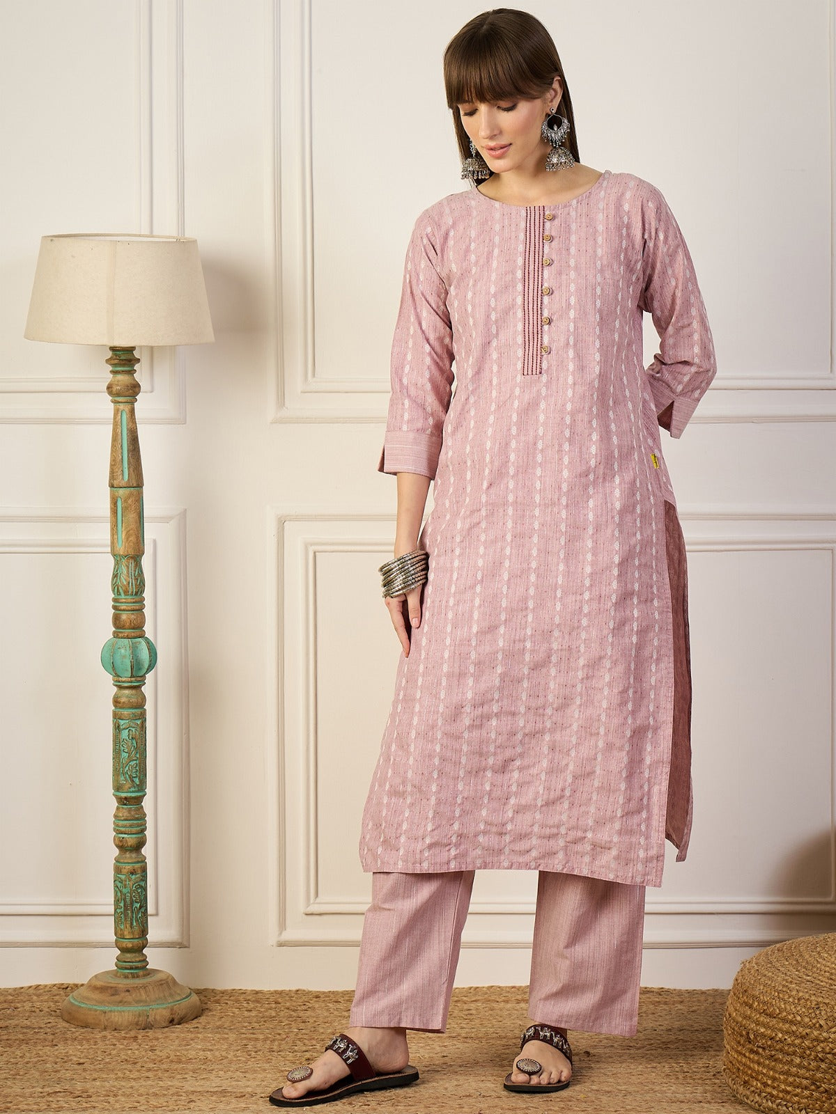 Cotton Printed Self Kurta Pant Set with Kota Doriya Dupatta