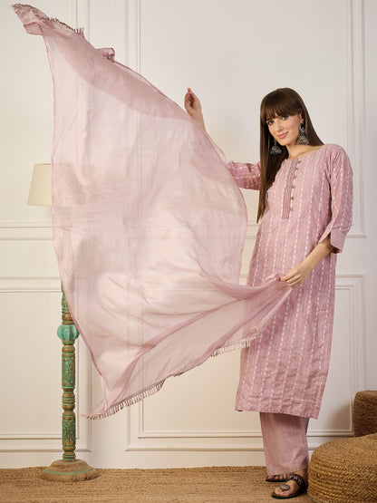 Cotton Printed Self Kurta Pant Set with Kota Doriya Dupatta