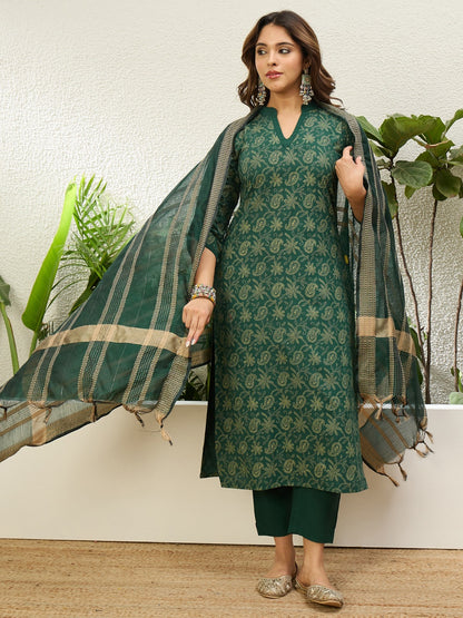 Cotton Printed Straight Kurta Pant Dupatta Set | 3 Piece