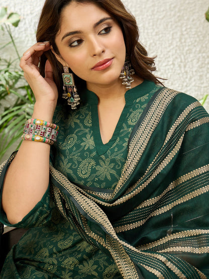 Cotton Printed Straight Kurta Pant Dupatta Set | 3 Piece