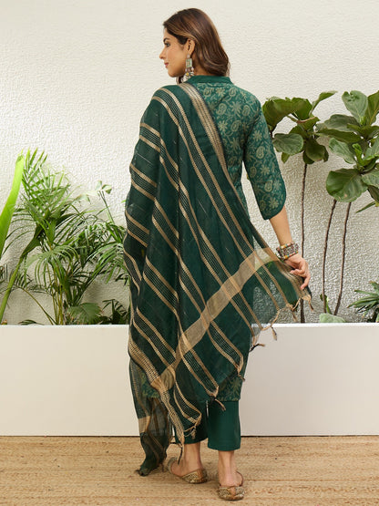 Cotton Printed Straight Kurta Pant Dupatta Set | 3 Piece