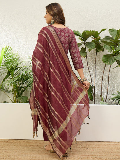 Cotton Printed Straight Kurta Pant Dupatta Set | 3 Piece