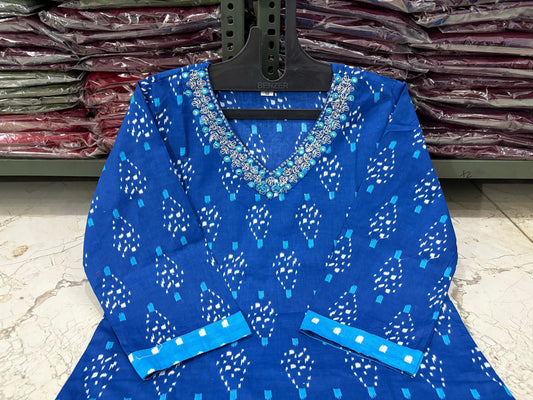 Cotton Printed Suit Set with Embroidered Neckline | 60x60 Cotton