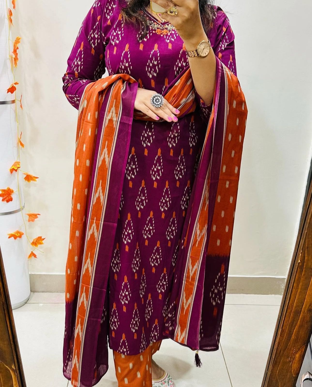 Cotton Printed Suit Set with Embroidered Neckline | 60x60 Cotton