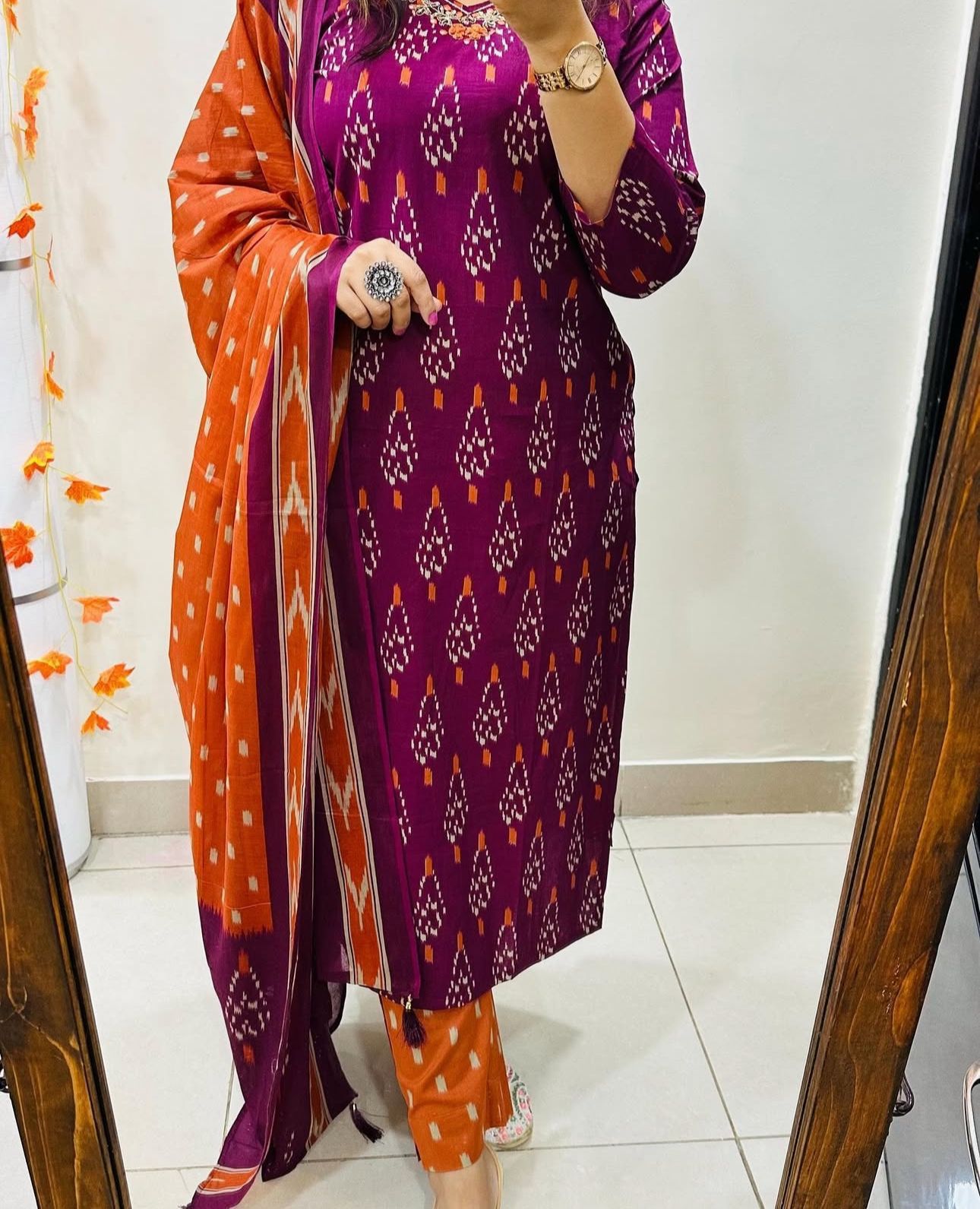 Cotton Printed Suit Set with Embroidered Neckline | 60x60 Cotton