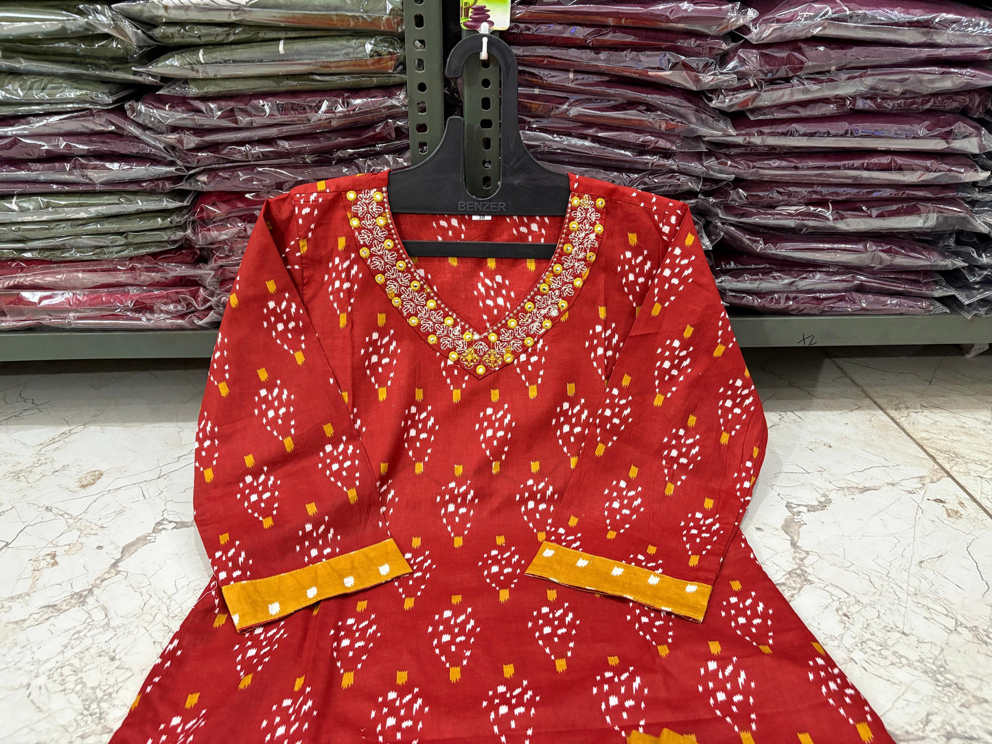 Cotton Printed Suit Set with Embroidered Neckline | 60x60 Cotton