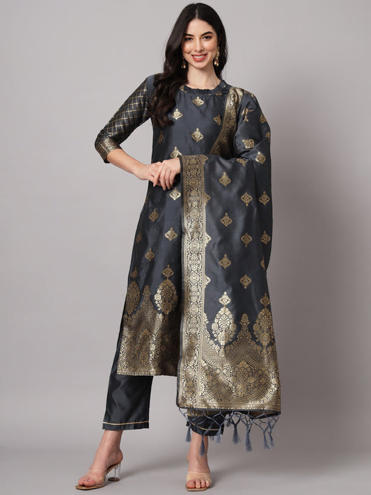 Cotton Silk Kurta Pant Set with Banarasi Silk Dupatta