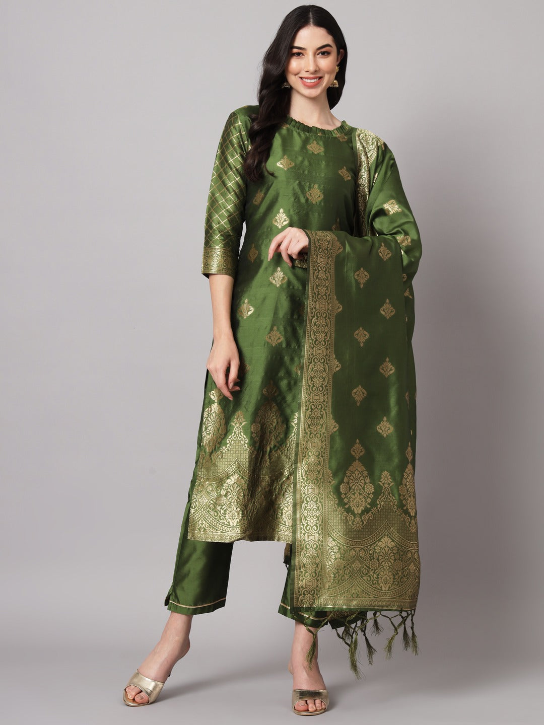Cotton Silk Kurta Pant Set with Banarasi Silk Dupatta
