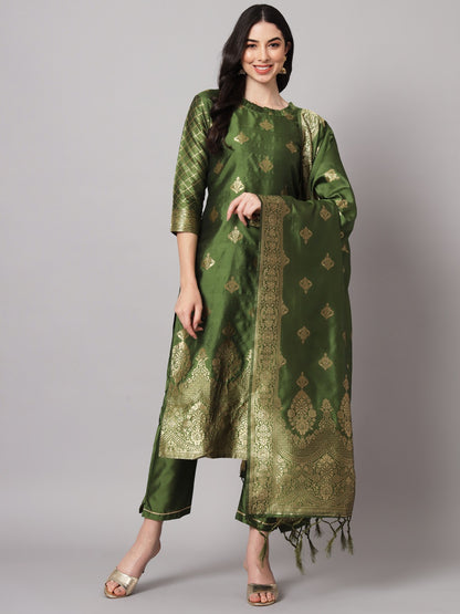 Cotton Silk Kurta Pant Set with Banarasi Silk Dupatta